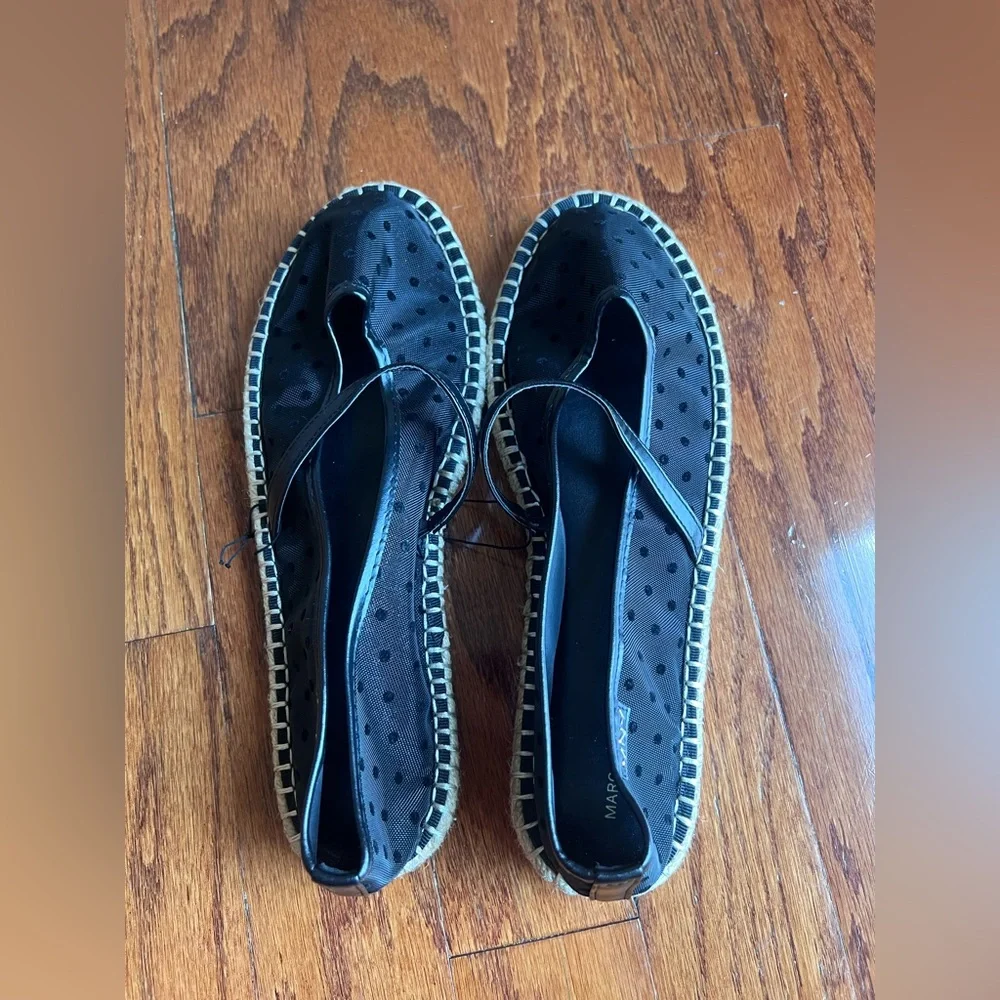 Brand New Marc New York Black Polka Dot Espadrille Flats with Cross Strap